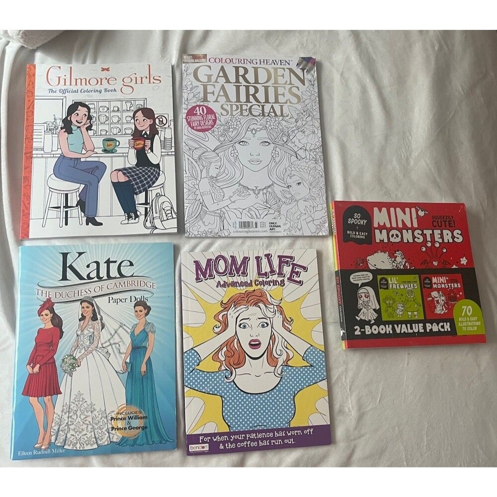 Lot 5 - Four are Humor Adult Coloring Books and one is Duchess Kate Paper-dolls